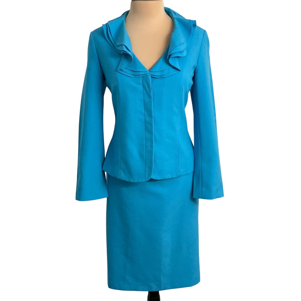 Emily Women's Long Sleeve Ruffled-Neck Blazer and Pencil Skirt Suit